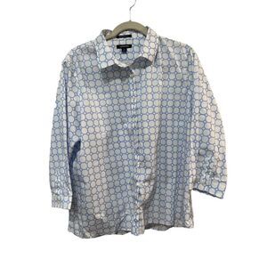 Lands'End Abstract Circle Print No Iron Supima Button Up Shirt White Size 18